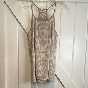 a.n.a Taupe and White Patterned Halter Camisole with Lattice Back